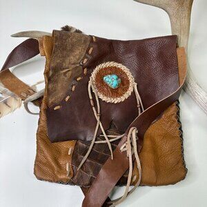 FPP NWT Handmade Crossbody Purse Leather Turquoise Stone With Tassel